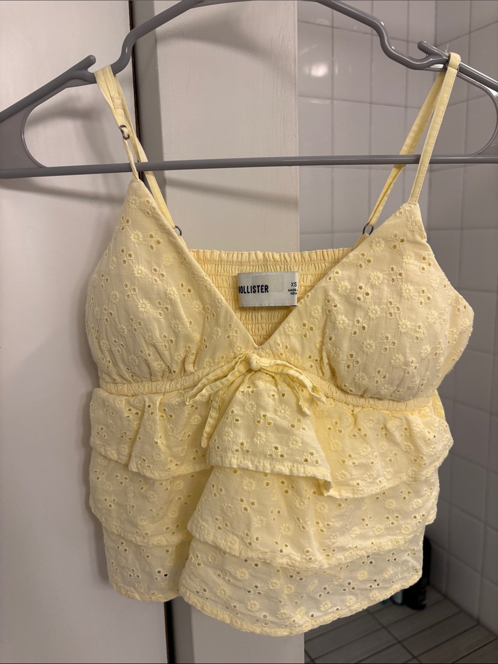 Hollister Yellow Eyelet Ruffle Cami Top
